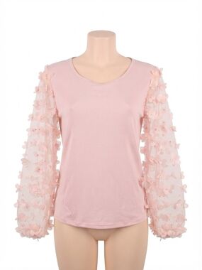 Light Pink Floral Appliqué Long Sleeve Tee